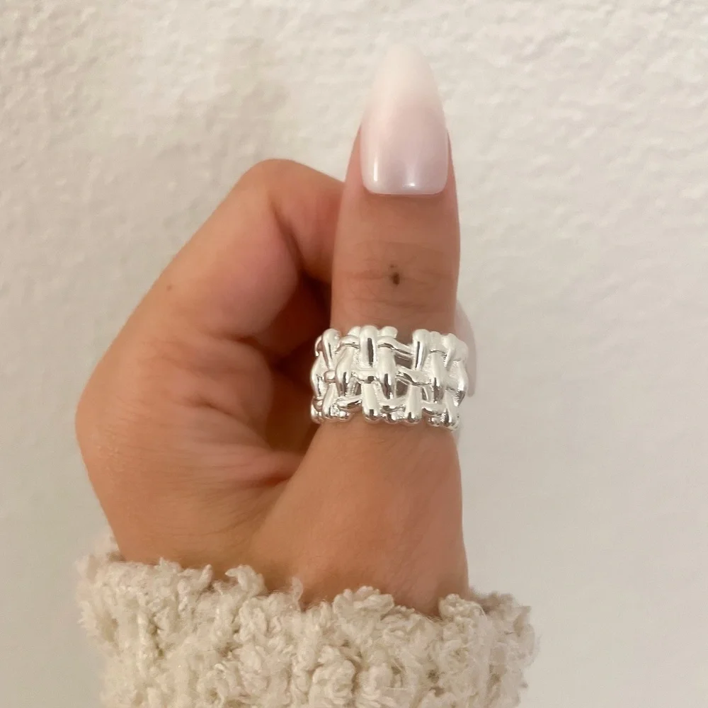 925 Sterling Silver Chunky Bold Statement Ring Thick Wide Ring Woven Ring Band - Picture 7 of 9